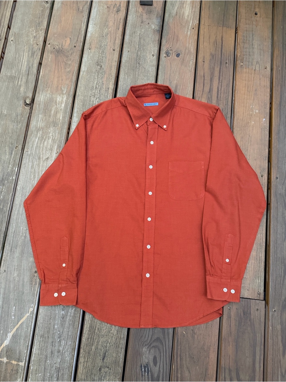 Vintage Blassport Classic Button-Down Shirt in Rust Orange Large